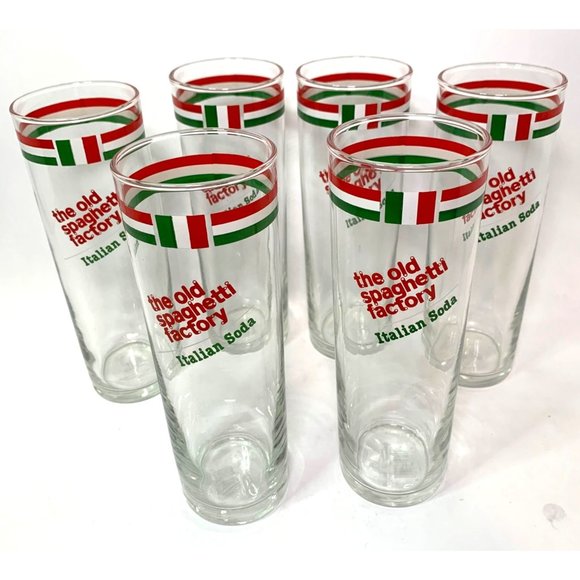 Old Spaghetti Factory Italian Soda Glasses Red Green Set of 5 - Picture 1 of 7